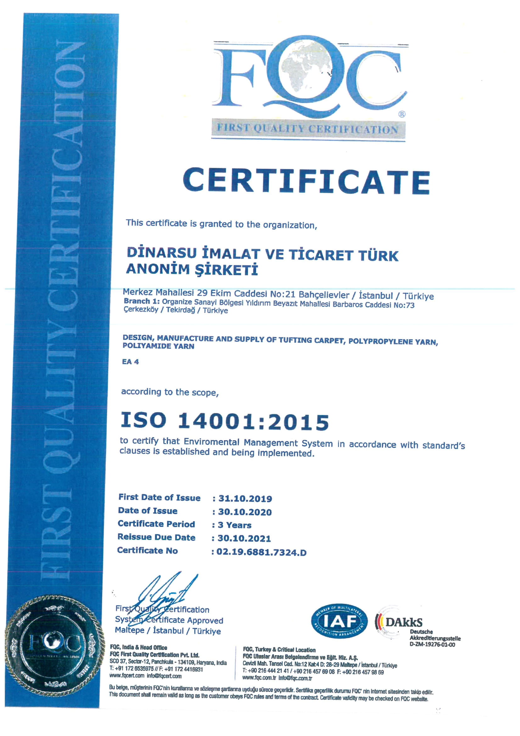 ISO 14001.2015 Sertifika 2021